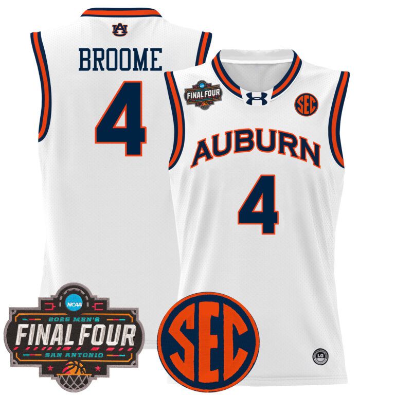 Men Auburn Tigers #4 Broome white 2025 Final Four Patch Lightweight  NCAA Jerseys->ncaa teams->NCAA Jersey